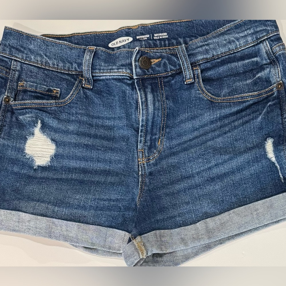 Boyfriend Jean Shorts Size 4 Distressed Cuffed Denim Blue Old Navy